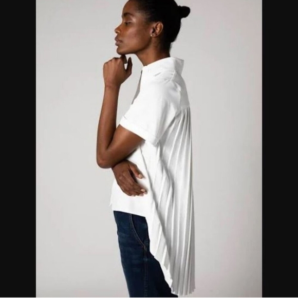 Ruti Look in the back pleated  high low white blouse button down, size XL - Picture 4 of 12